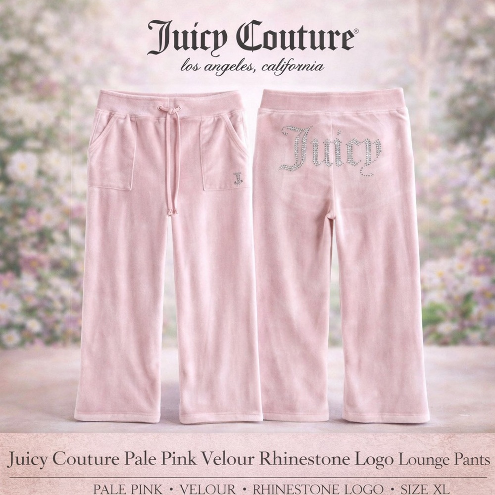 Juicy Couture Pale Pink, "Juicy" Jeweled Back, Velvet, Pocketed, Lounge Pants-XL